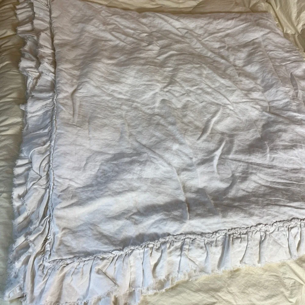 Linenshed Duvet Cover Full White Ruffle Trim 100% Linen Bedding Shabby Chic